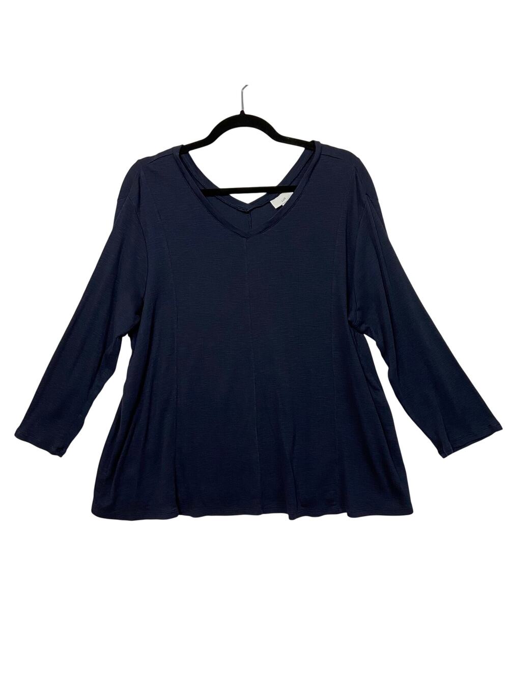 J. Jill Navy Blue 100% Pima Cotton Knit Double V-neck Top Size XL Casual